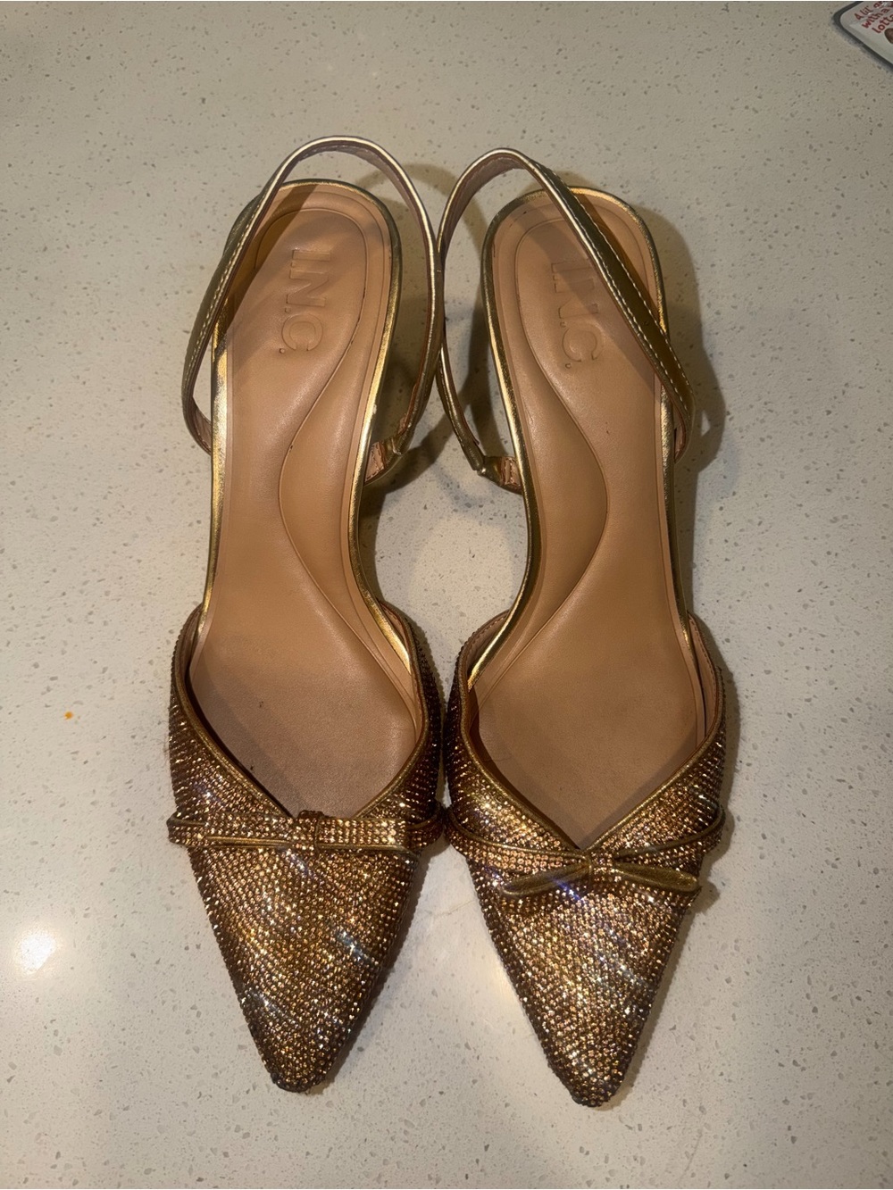 INC International Concepts Gold Glitter Slingback Pointed Flats